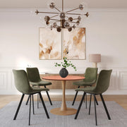 Bristol Round Dining Table With MDF Wood/Sintered Stone Tabletop with Natural Wood Finish Pedestal Base Wood Cognac Brown Dining Table LeisureMod