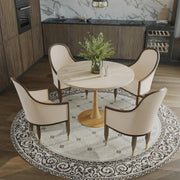 Bristol Round Dining Table With MDF Wood/Sintered Stone Tabletop with Natural Wood Finish Pedestal Base Wood 35 in. Wide Natural Wood Dining Table LeisureMod