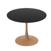 Bristol Round Dining Table With MDF Wood/Sintered Stone Tabletop with Natural Wood Finish Pedestal Base Wood Black Dining Table LeisureMod