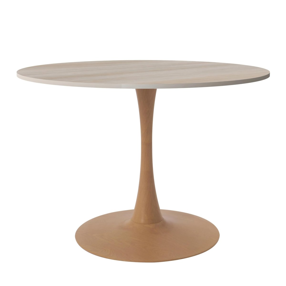 Bristol Round Dining Table With MDF Wood/Sintered Stone Tabletop with Natural Wood Finish Pedestal Base Wood 35 in. Wide Natural Wood Dining Table LeisureMod