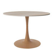 Bristol Round Dining Table With MDF Wood/Sintered Stone Tabletop with Natural Wood Finish Pedestal Base Wood 35 in. Wide Natural Wood Dining Table LeisureMod