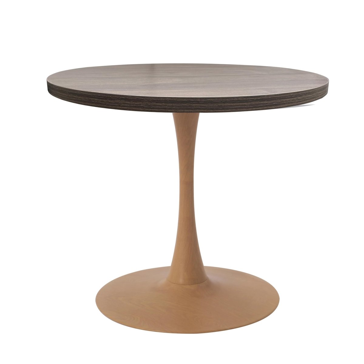 Bristol Round Dining Table With MDF Wood/Sintered Stone Tabletop with Natural Wood Finish Pedestal Base Wood Dark Walnut Dining Table LeisureMod