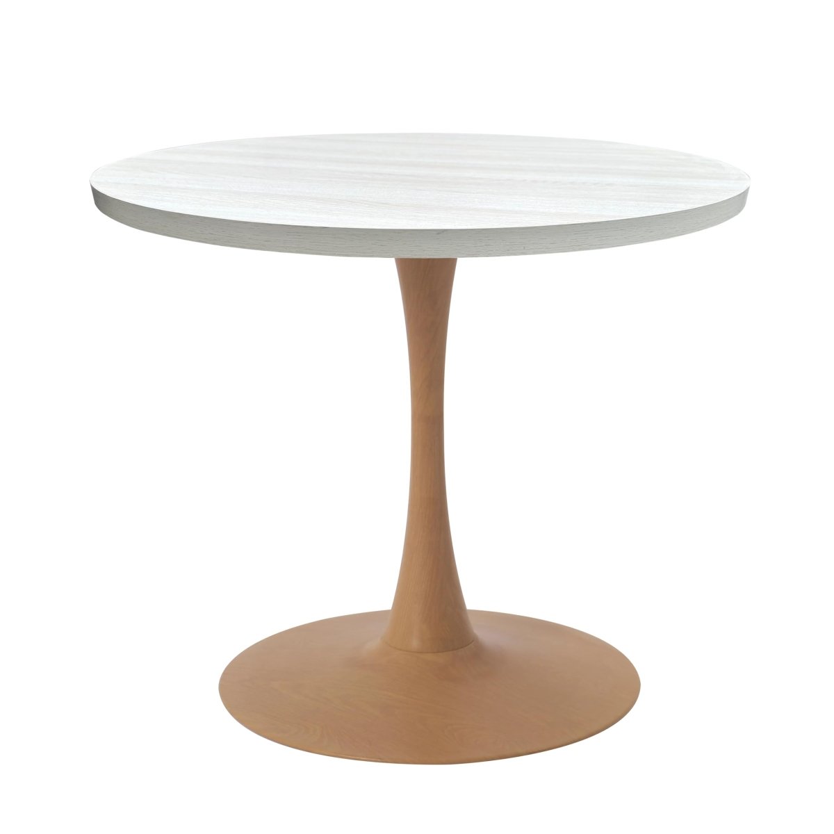 Bristol Round Dining Table With MDF Wood/Sintered Stone Tabletop with Natural Wood Finish Pedestal Base Wood 27 in. Wide Light Natural Wood Dining Table LeisureMod