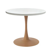 Bristol Round Dining Table With MDF Wood/Sintered Stone Tabletop with Natural Wood Finish Pedestal Base Wood 27 in. Wide Light Natural Wood Dining Table LeisureMod
