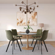Bristol Round Dining Table With MDF Wood/Sintered Stone Tabletop with Natural Wood Finish Pedestal Base Stone Marble Grey Dining Table LeisureMod