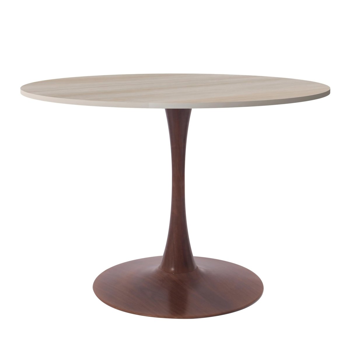Bristol Round Dining Table With MDF Wood/Sintered Stone Tabletop with Walnut Finish Pedestal Base 35 in. Wide Wood Natural Wood Dining Table LeisureMod
