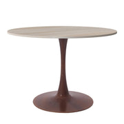 Bristol Round Dining Table With MDF Wood/Sintered Stone Tabletop with Walnut Finish Pedestal Base 35 in. Wide Wood Natural Wood Dining Table LeisureMod