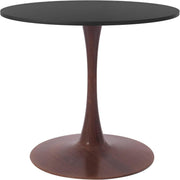 Bristol Round Dining Table With MDF Wood/Sintered Stone Tabletop with Walnut Finish Pedestal Base Wood Black Dining Table LeisureMod
