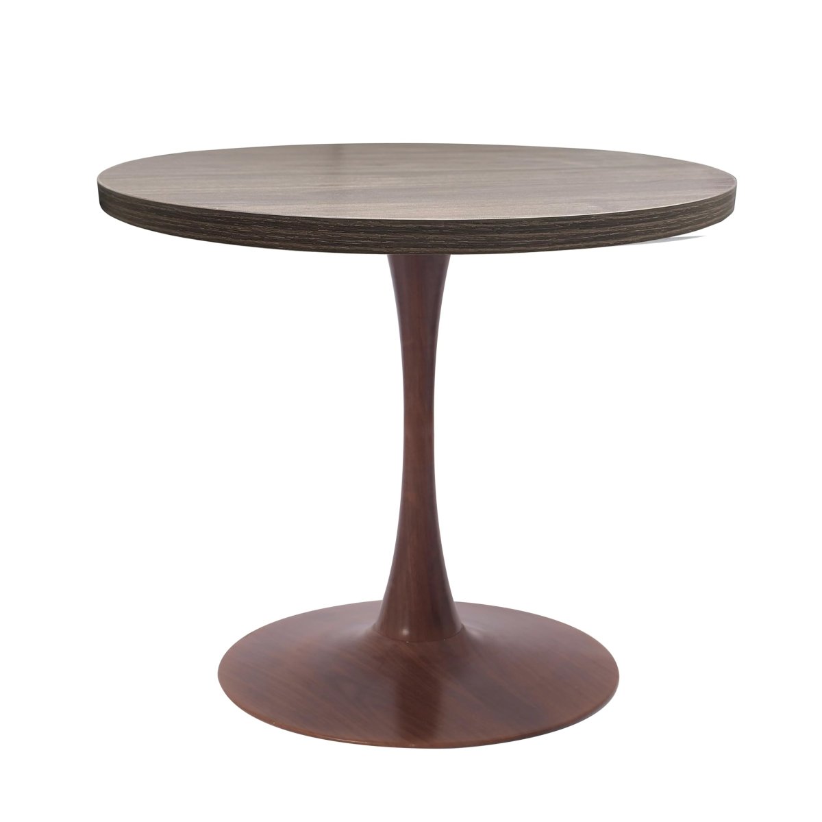 Bristol Round Dining Table With MDF Wood/Sintered Stone Tabletop with Walnut Finish Pedestal Base Wood Dark Walnut Dining Table LeisureMod