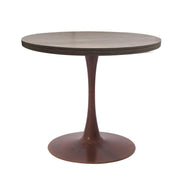 Bristol Round Dining Table With MDF Wood/Sintered Stone Tabletop with Walnut Finish Pedestal Base Wood Dark Walnut Dining Table LeisureMod