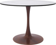 Bristol Round Dining Table With MDF Wood/Sintered Stone Tabletop with Walnut Finish Pedestal Base Stone White Dining Table LeisureMod