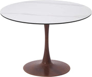 Bristol Round Dining Table With MDF Wood/Sintered Stone Tabletop with Walnut Finish Pedestal Base Stone White Dining Table LeisureMod
