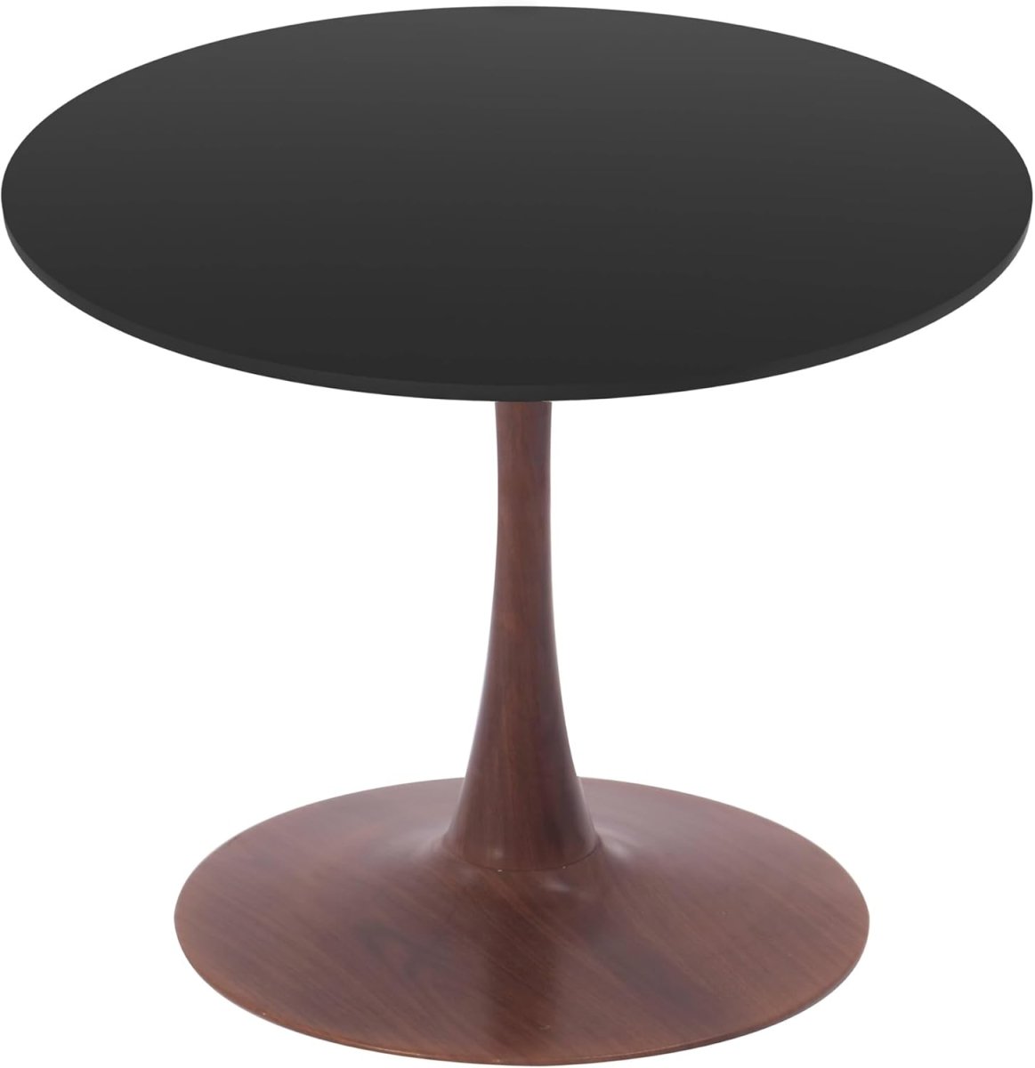 Bristol Round Dining Table With MDF Wood/Sintered Stone Tabletop with Walnut Finish Pedestal Base Wood Black Dining Table LeisureMod