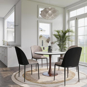 Bristol Round Dining Table With MDF Wood/Sintered Stone Tabletop with Walnut Finish Pedestal Base Stone White Dining Table LeisureMod