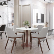 Bristol Round Dining Table With MDF Wood/Sintered Stone Tabletop with Walnut Finish Pedestal Base 27 in. Wide Wood Light Natural Wood Dining Table LeisureMod