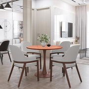 Bristol Round Dining Table With MDF Wood/Sintered Stone Tabletop with Walnut Finish Pedestal Base Wood Cognac Brown Dining Table LeisureMod