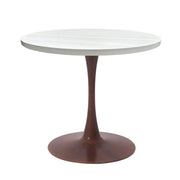 Bristol Round Dining Table With MDF Wood/Sintered Stone Tabletop with Walnut Finish Pedestal Base 27 in. Wide Wood Light Natural Wood Dining Table LeisureMod