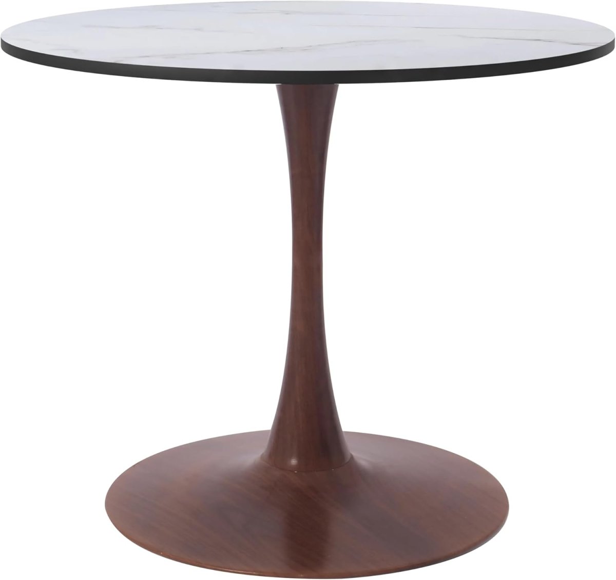 Bristol Round Dining Table With MDF Wood/Sintered Stone Tabletop with Walnut Finish Pedestal Base Stone Marble Grey Dining Table LeisureMod