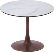 Bristol Round Dining Table With MDF Wood/Sintered Stone Tabletop with Walnut Finish Pedestal Base Stone Marble Grey Dining Table LeisureMod