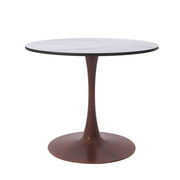 Bristol Round Dining Table With MDF Wood/Sintered Stone Tabletop with Walnut Finish Pedestal Base Wood Marbled White Dining Table LeisureMod