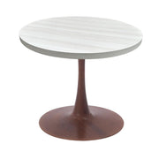 Bristol Round Dining Table With MDF Wood/Sintered Stone Tabletop with Walnut Finish Pedestal Base 27 in. Wide Wood Light Natural Wood Dining Table LeisureMod