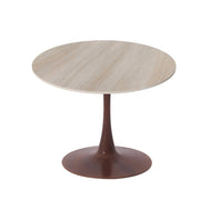 Bristol Round Dining Table With MDF Wood/Sintered Stone Tabletop with Walnut Finish Pedestal Base Stone Natural Wood Dining Table LeisureMod