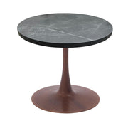 Bristol Round Dining Table With MDF Wood/Sintered Stone Tabletop with Walnut Finish Pedestal Base 36 in. Wide Wood Marbleized Black Dining Table LeisureMod