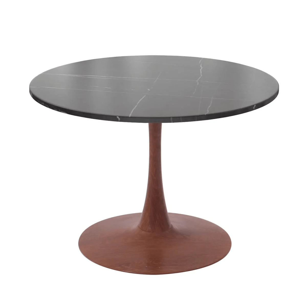 Bristol Round Dining Table With MDF Wood/Sintered Stone Tabletop with Walnut Finish Pedestal Base Stone Dining Table LeisureMod