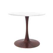 Bristol Round Dining Table With MDF Wood/Sintered Stone Tabletop with Walnut Finish Pedestal Base Wood White Dining Table LeisureMod