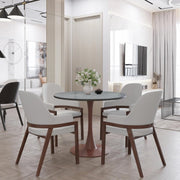 Bristol Round Dining Table With MDF Wood/Sintered Stone Tabletop with Walnut Finish Pedestal Base 36 in. Wide Wood Marbleized Black Dining Table LeisureMod