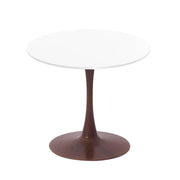 Bristol Round Dining Table With MDF Wood/Sintered Stone Tabletop with Walnut Finish Pedestal Base Wood White Dining Table LeisureMod