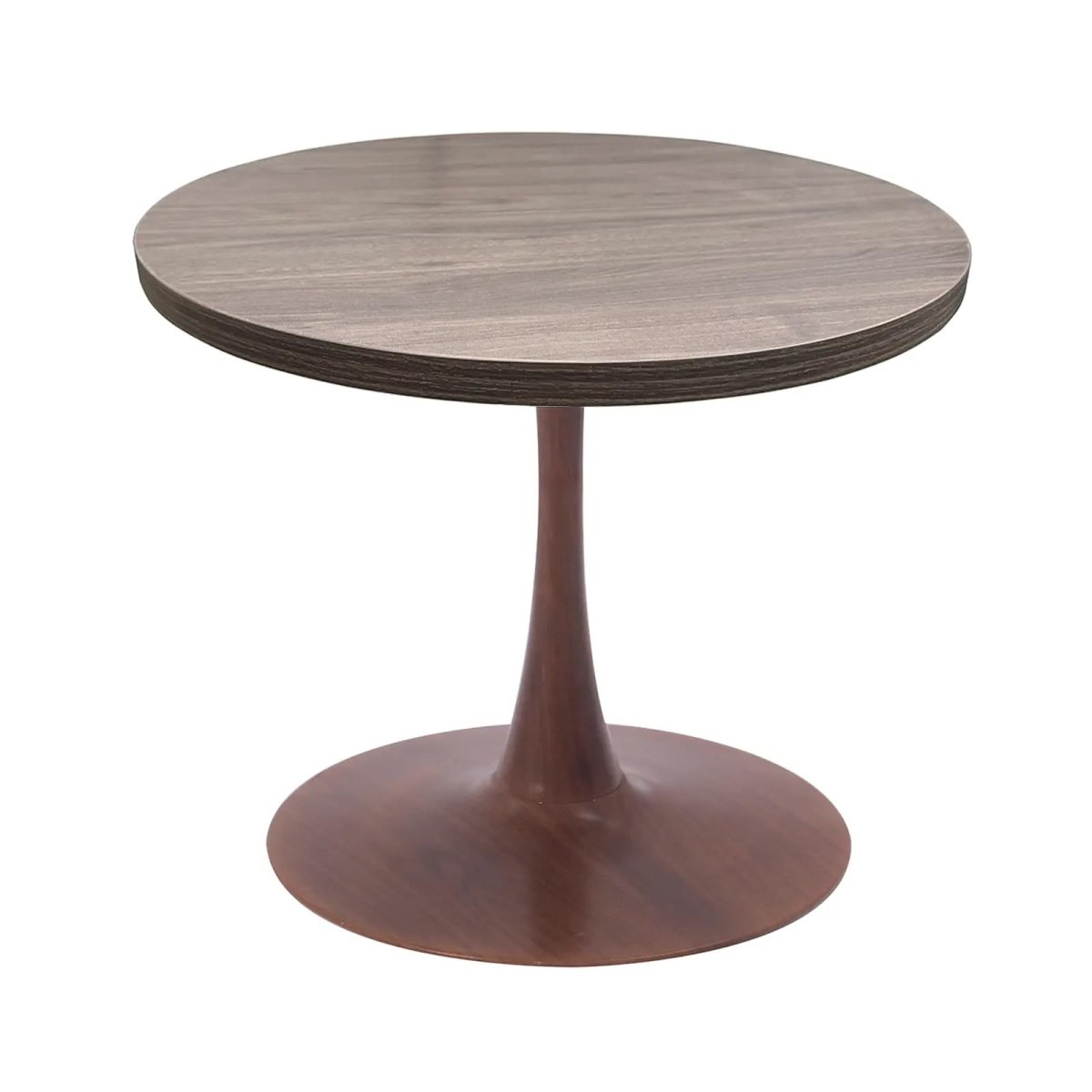 Bristol Round Dining Table With MDF Wood/Sintered Stone Tabletop with Walnut Finish Pedestal Base Wood Dark Walnut Dining Table LeisureMod