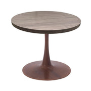 Bristol Round Dining Table With MDF Wood/Sintered Stone Tabletop with Walnut Finish Pedestal Base Wood Dark Walnut Dining Table LeisureMod