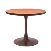 Bristol Round Dining Table With MDF Wood/Sintered Stone Tabletop with Walnut Finish Pedestal Base Wood Cognac Brown Dining Table LeisureMod
