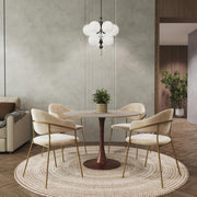 Bristol Round Dining Table With MDF Wood/Sintered Stone Tabletop with Walnut Finish Pedestal Base 35 in. Wide Wood Natural Wood Dining Table LeisureMod