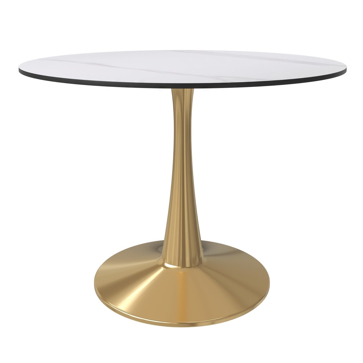 Bristol Round Dining Table with MDF/Sintered Stone/Glass Tabletop in Gold Steel Sintered Stone 40 Inches White Dining Table Leisuremod