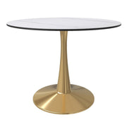 Bristol Round Dining Table with MDF/Sintered Stone/Glass Tabletop in Gold Steel Sintered Stone 40 Inches White Dining Table Leisuremod