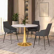 Bristol Round Dining Table with MDF/Sintered Stone/Glass Tabletop in Gold Steel MDF 40 Inches White Dining Table Leisuremod