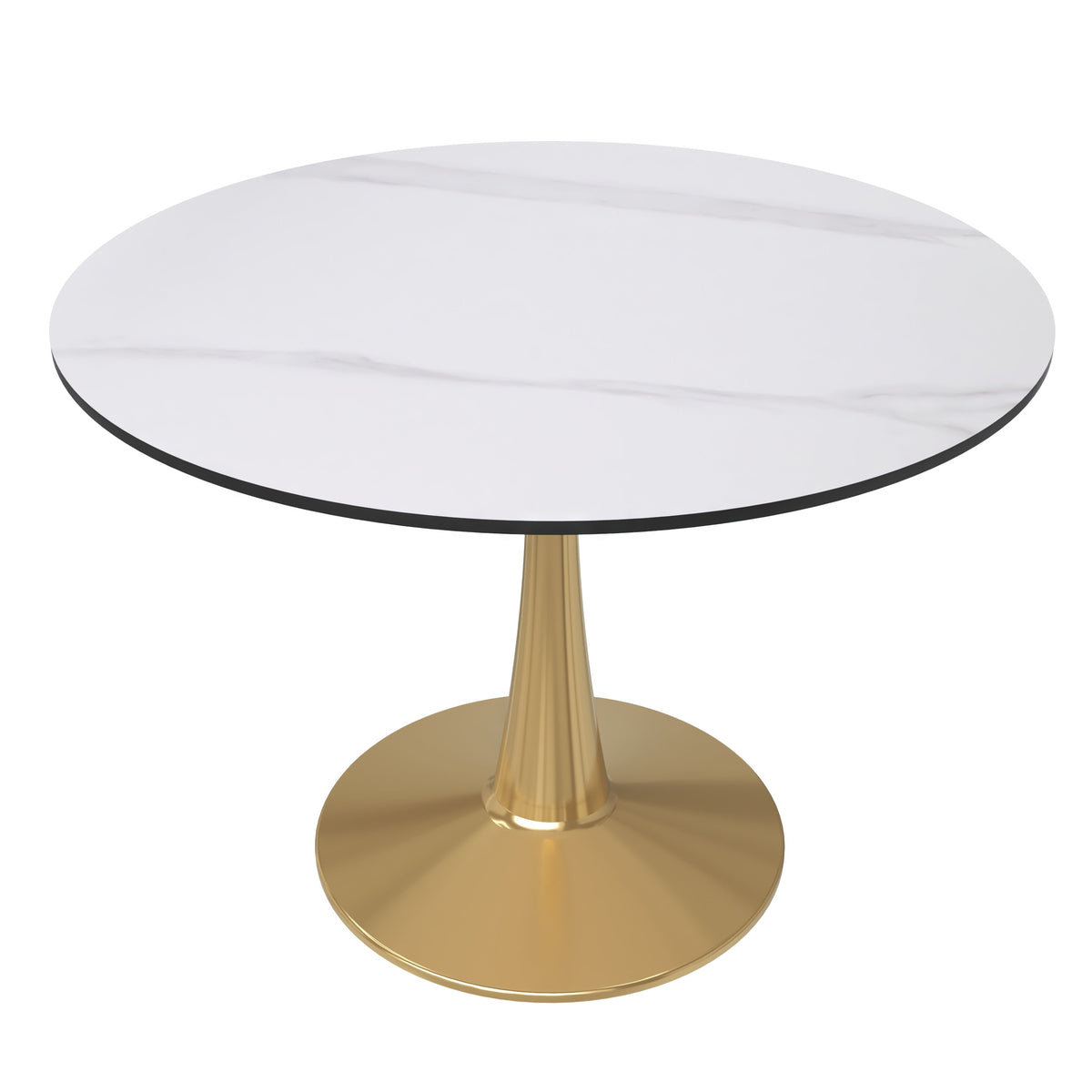 Bristol Round Dining Table with MDF/Sintered Stone/Glass Tabletop in Gold Steel Sintered Stone 40 Inches White Dining Table Leisuremod