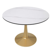 Bristol Round Dining Table with MDF/Sintered Stone/Glass Tabletop in Gold Steel Sintered Stone 40 Inches White Dining Table Leisuremod