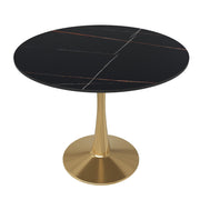 Bristol Round Dining Table with MDF/Sintered Stone/Glass Tabletop in Gold Steel Sintered Stone 31 Inches Black Dining Table Leisuremod