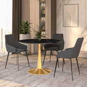Bristol Round Dining Table with MDF/Sintered Stone/Glass Tabletop in Gold Steel Sintered Stone 40 Inches Black Dining Table Leisuremod