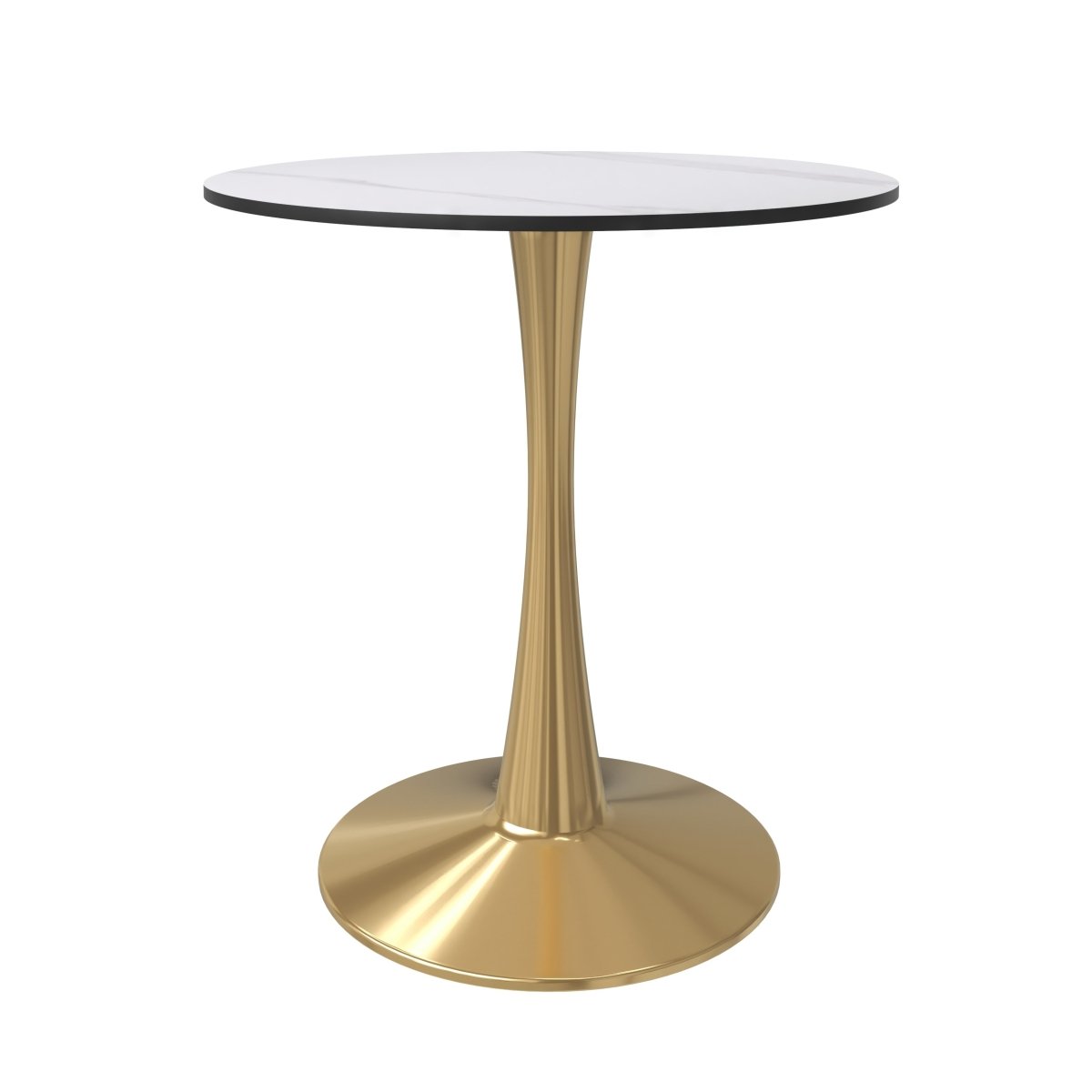 Bristol Round Dining Table with MDF/Sintered Stone/Glass Tabletop in Gold Steel Sintered Stone 27 Inches White Dining Table Leisuremod