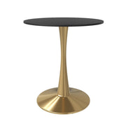 Bristol Round Dining Table with MDF/Sintered Stone/Glass Tabletop in Gold Steel MDF 27 Inches Black Dining Table Leisuremod