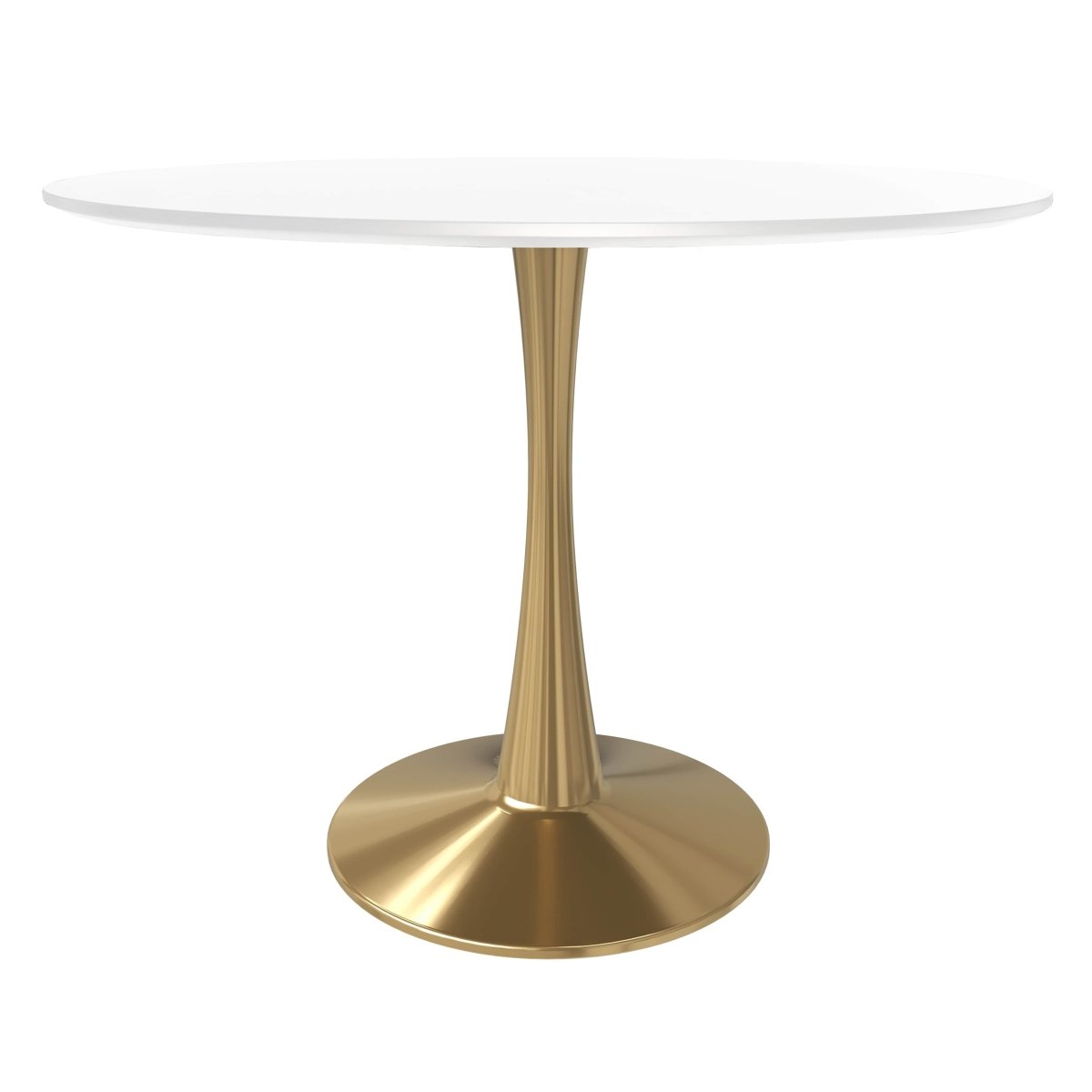 Bristol Round Dining Table with MDF/Sintered Stone/Glass Tabletop in Gold Steel MDF 40 Inches White Dining Table Leisuremod