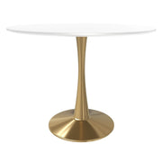 Bristol Round Dining Table with MDF/Sintered Stone/Glass Tabletop in Gold Steel MDF 40 Inches White Dining Table Leisuremod