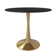 Bristol Round Dining Table with MDF/Sintered Stone/Glass Tabletop in Gold Steel Sintered Stone 35 Inches Black Dining Table Leisuremod