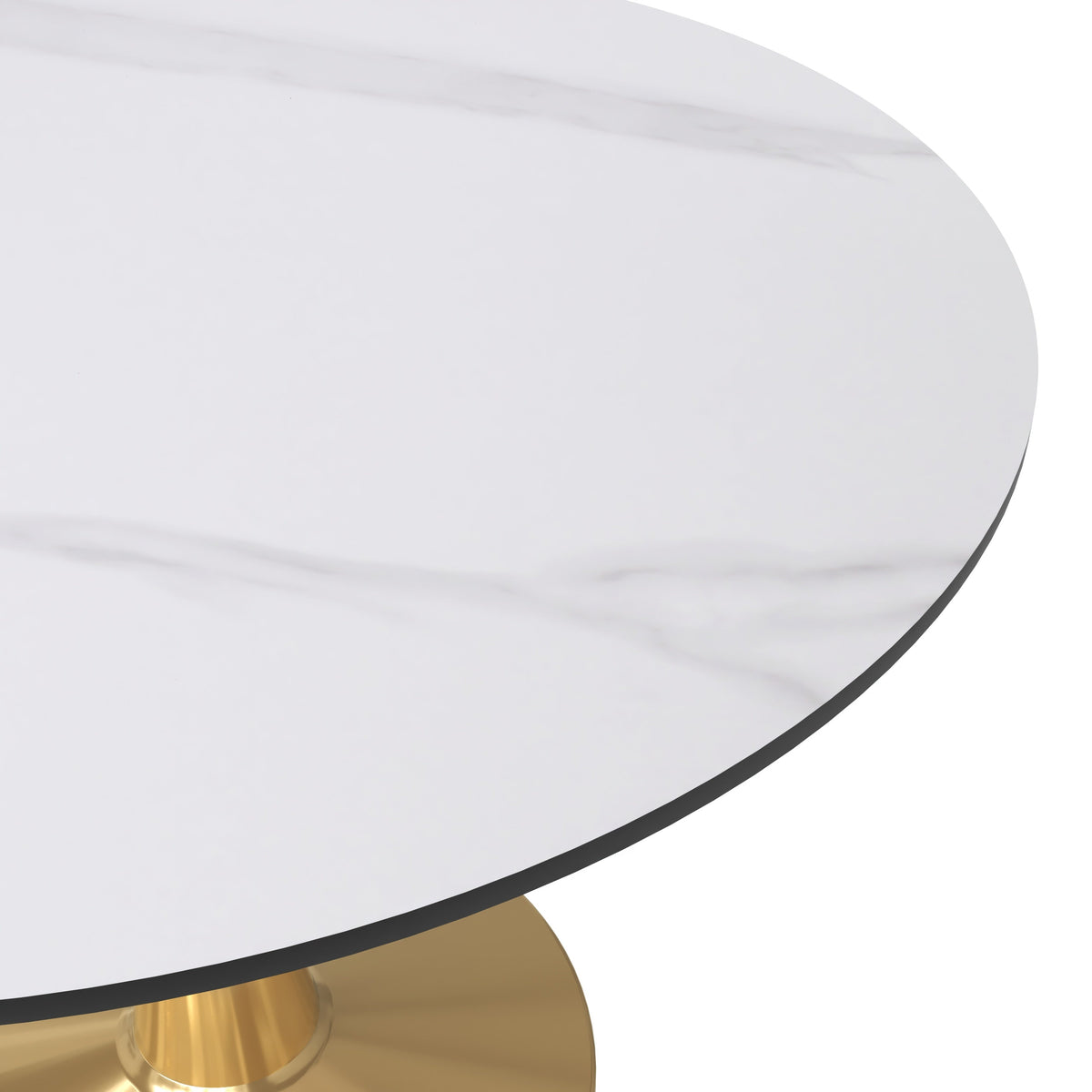 Bristol Round Dining Table with MDF/Sintered Stone/Glass Tabletop in Gold Steel Sintered Stone 40 Inches White Dining Table Leisuremod