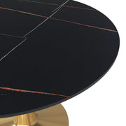 Bristol Round Dining Table with MDF/Sintered Stone/Glass Tabletop in Gold Steel Sintered Stone 40 Inches Black Dining Table Leisuremod