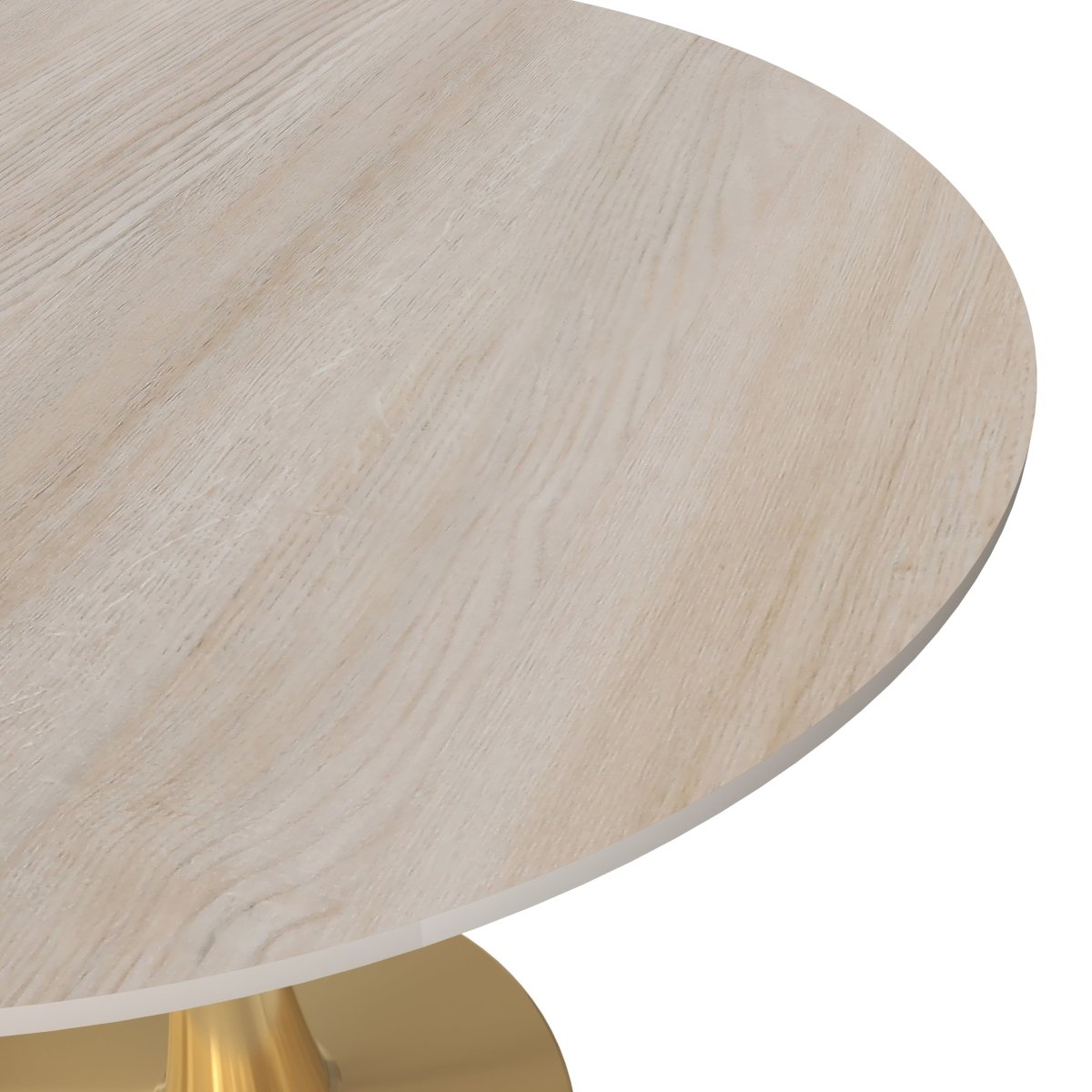 Bristol Round Dining Table with MDF/Sintered Stone/Glass Tabletop in Gold Steel MDF 35 Inches Natural Wood Dining Table Leisuremod